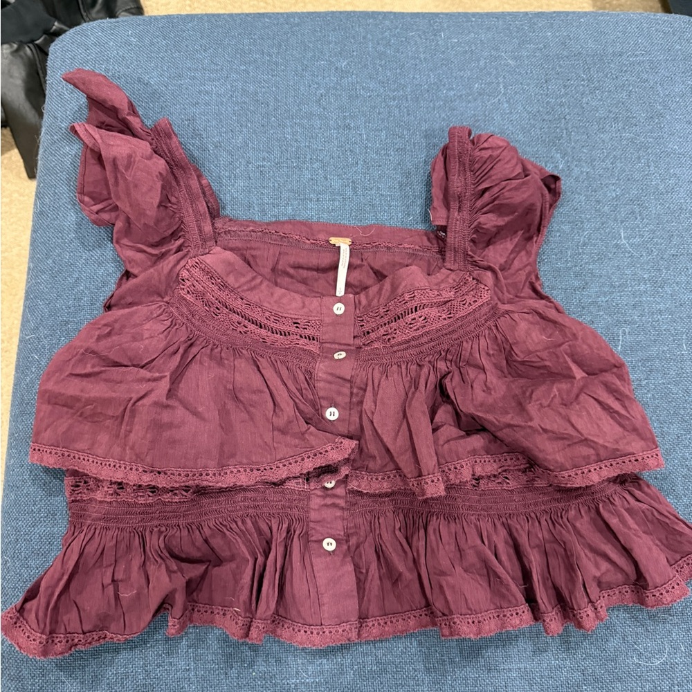 Free People Plum Buttoned Top
